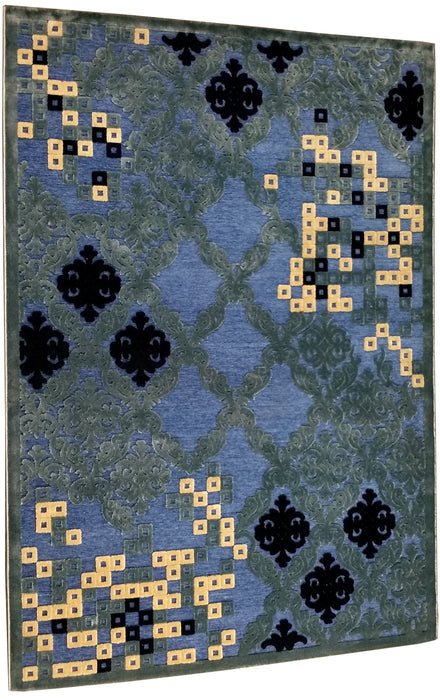 Isfahan 464 Beige  and Blue Clearence A. silk modern design rug with traditional know how